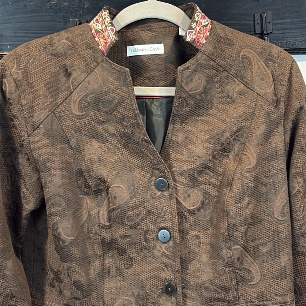 Coldwater Creek Boho Embroidered Paisley Floral Blazer Size 8 - Picture 2 of 12